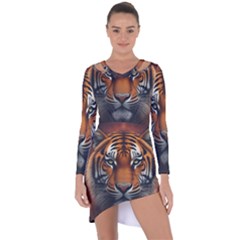 Tiger Animal Feline Predator Portrait Carnivorous Asymmetric Cut-out Shift Dress by Uceng