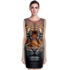 Tiger Animal Feline Predator Portrait Carnivorous Sleeveless Velvet Midi Dress by Uceng