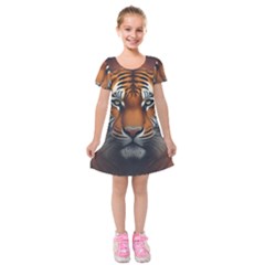 Tiger Animal Feline Predator Portrait Carnivorous Kids  Short Sleeve Velvet Dress