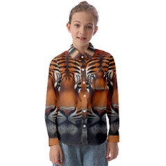 Tiger Animal Feline Predator Portrait Carnivorous Kids  Long Sleeve Shirt by Uceng