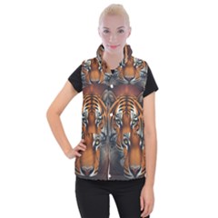 Tiger Animal Feline Predator Portrait Carnivorous Women s Button Up Vest