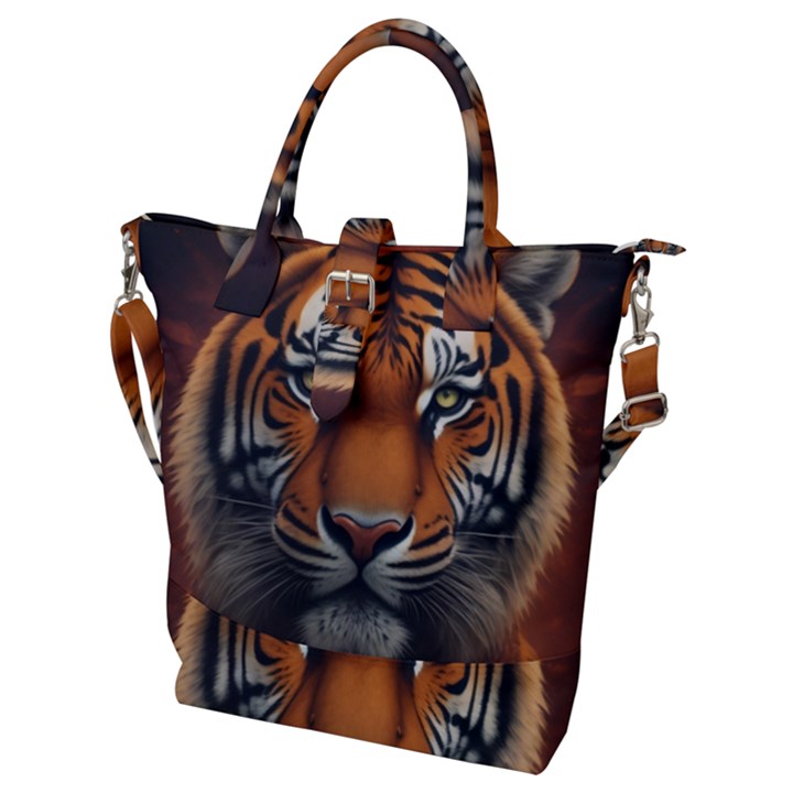 Tiger Animal Feline Predator Portrait Carnivorous Buckle Top Tote Bag