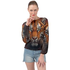 Tiger Animal Feline Predator Portrait Carnivorous Banded Bottom Chiffon Top by Uceng