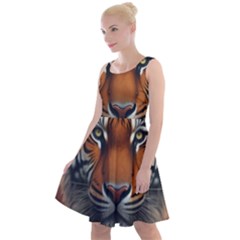 Tiger Animal Feline Predator Portrait Carnivorous Knee Length Skater Dress