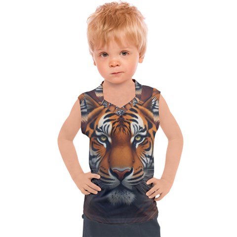 Tiger Animal Feline Predator Portrait Carnivorous Kids  Sport Tank Top by Uceng