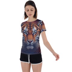 Tiger Animal Feline Predator Portrait Carnivorous Back Circle Cutout Sports Tee by Uceng