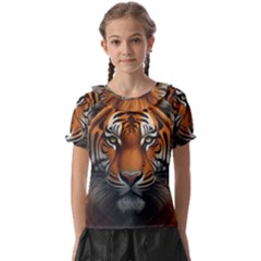 Tiger Animal Feline Predator Portrait Carnivorous Kids  Frill Chiffon Blouse by Uceng