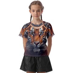 Tiger Animal Feline Predator Portrait Carnivorous Kids  Front Cut Tee by Uceng