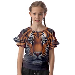 Tiger Animal Feline Predator Portrait Carnivorous Kids  Cut Out Flutter Sleeves by Uceng