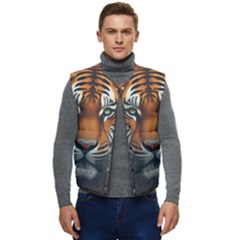 Tiger Animal Feline Predator Portrait Carnivorous Men s Short Button Up Puffer Vest	 by Uceng