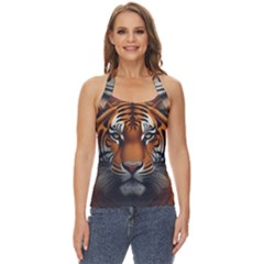 Tiger Animal Feline Predator Portrait Carnivorous Basic Halter Top by Uceng