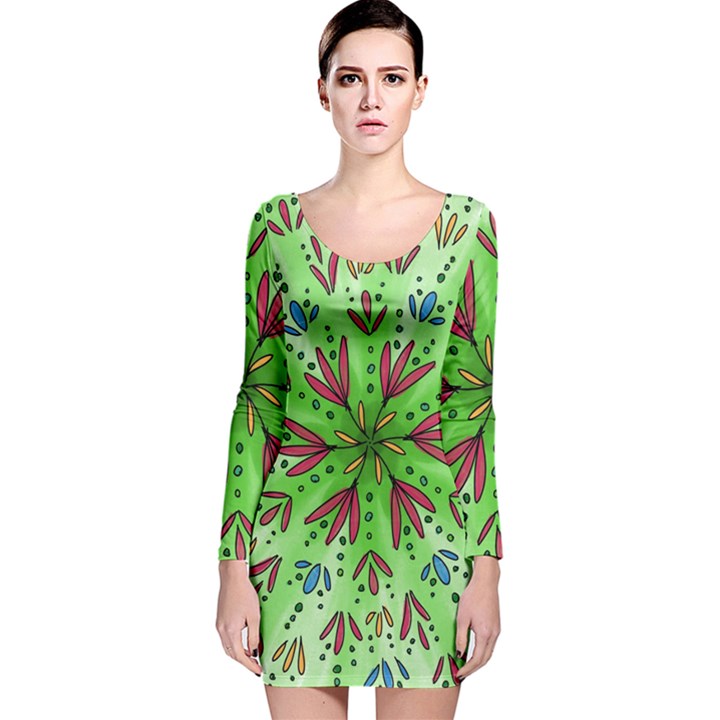 Flower Mandala Art Drawing Spring Background Long Sleeve Velvet Bodycon Dress