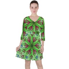 Flower Mandala Art Drawing Spring Background Quarter Sleeve Ruffle Waist Dress by Uceng