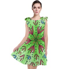 Flower Mandala Art Drawing Spring Background Tie Up Tunic Dress by Uceng