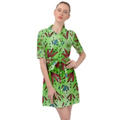 Flower Mandala Art Drawing Spring Background Belted Shirt Dress by Uceng