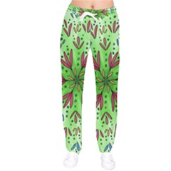 Flower Mandala Art Drawing Spring Background Women Velvet Drawstring Pants