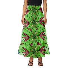 Flower Mandala Art Drawing Spring Background Tiered Ruffle Maxi Skirt by Uceng