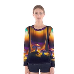 Ai Generated Mushrooms Wallpaper Women s Long Sleeve Tee