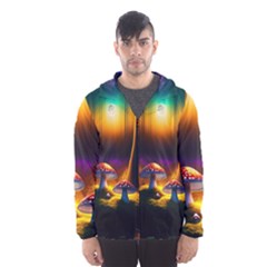 Ai Generated Mushrooms Wallpaper Men s Hooded Windbreaker