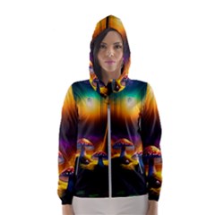 Ai Generated Mushrooms Wallpaper Women s Hooded Windbreaker