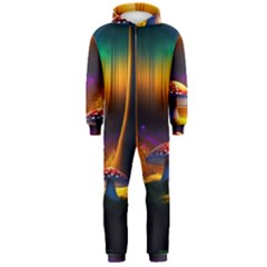 Ai Generated Mushrooms Wallpaper Hooded Jumpsuit (men)