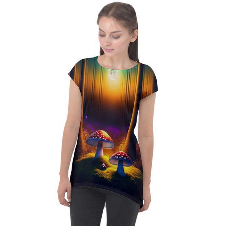 Ai Generated Mushrooms Wallpaper Cap Sleeve High Low Top