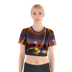 Ai Generated Mushrooms Wallpaper Cotton Crop Top by Uceng