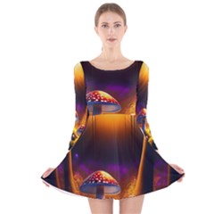 Ai Generated Mushrooms Wallpaper Long Sleeve Velvet Skater Dress