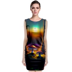 Ai Generated Mushrooms Wallpaper Sleeveless Velvet Midi Dress