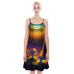 Ai Generated Mushrooms Wallpaper Spaghetti Strap Velvet Dress