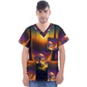 Ai Generated Mushrooms Wallpaper Men s V-Neck Scrub Top View1