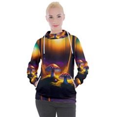 Ai Generated Mushrooms Wallpaper Women s Hooded Pullover