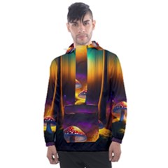 Ai Generated Mushrooms Wallpaper Men s Front Pocket Pullover Windbreaker