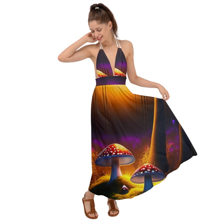 Ai Generated Mushrooms Wallpaper Backless Maxi Beach Dress