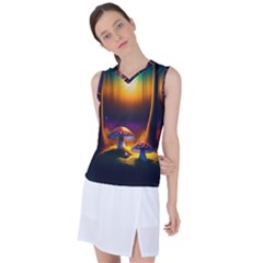 Ai Generated Mushrooms Wallpaper Women s Sleeveless Sports Top by Uceng