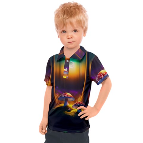 Ai Generated Mushrooms Wallpaper Kids  Polo Tee by Uceng