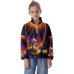 Ai Generated Mushrooms Wallpaper Kids  Half Zip Hoodie