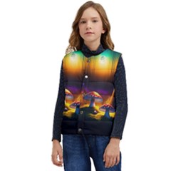 Ai Generated Mushrooms Wallpaper Kid s Short Button Up Puffer Vest	