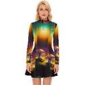 Ai Generated Mushrooms Wallpaper Long Sleeve Velour Longline Dress View1