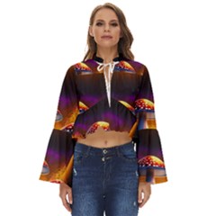 Ai Generated Mushrooms Wallpaper Boho Long Bell Sleeve Top