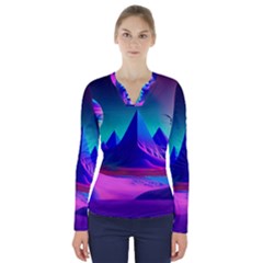 Fantasy Universe Art Wallpaper Artwork V-neck Long Sleeve Top by Uceng