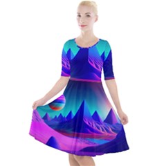 Fantasy Universe Art Wallpaper Artwork Quarter Sleeve A-line Dress by Uceng