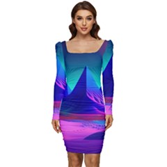 Fantasy Universe Art Wallpaper Artwork Women Long Sleeve Ruched Stretch Jersey Dress by Uceng