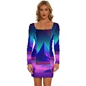 Fantasy Universe Art Wallpaper Artwork Long Sleeve Square Neck Bodycon Velvet Dress View1