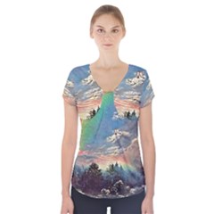 Abstract Art Psychedelic Arts Experimental Short Sleeve Front Detail Top by Uceng