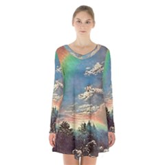 Abstract Art Psychedelic Arts Experimental Long Sleeve Velvet V-neck Dress