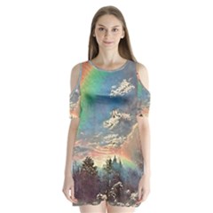 Abstract Art Psychedelic Arts Experimental Shoulder Cutout Velvet One Piece