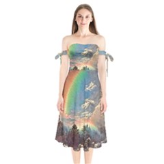 Abstract Art Psychedelic Arts Experimental Shoulder Tie Bardot Midi Dress by Uceng