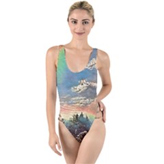 Abstract Art Psychedelic Arts Experimental High Leg Strappy Swimsuit by Uceng