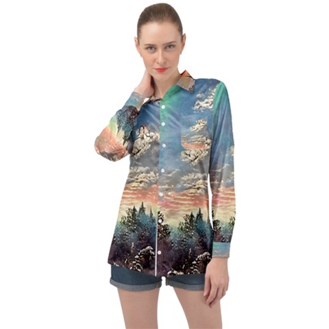 Abstract Art Psychedelic Arts Experimental Long Sleeve Satin Shirt by Uceng